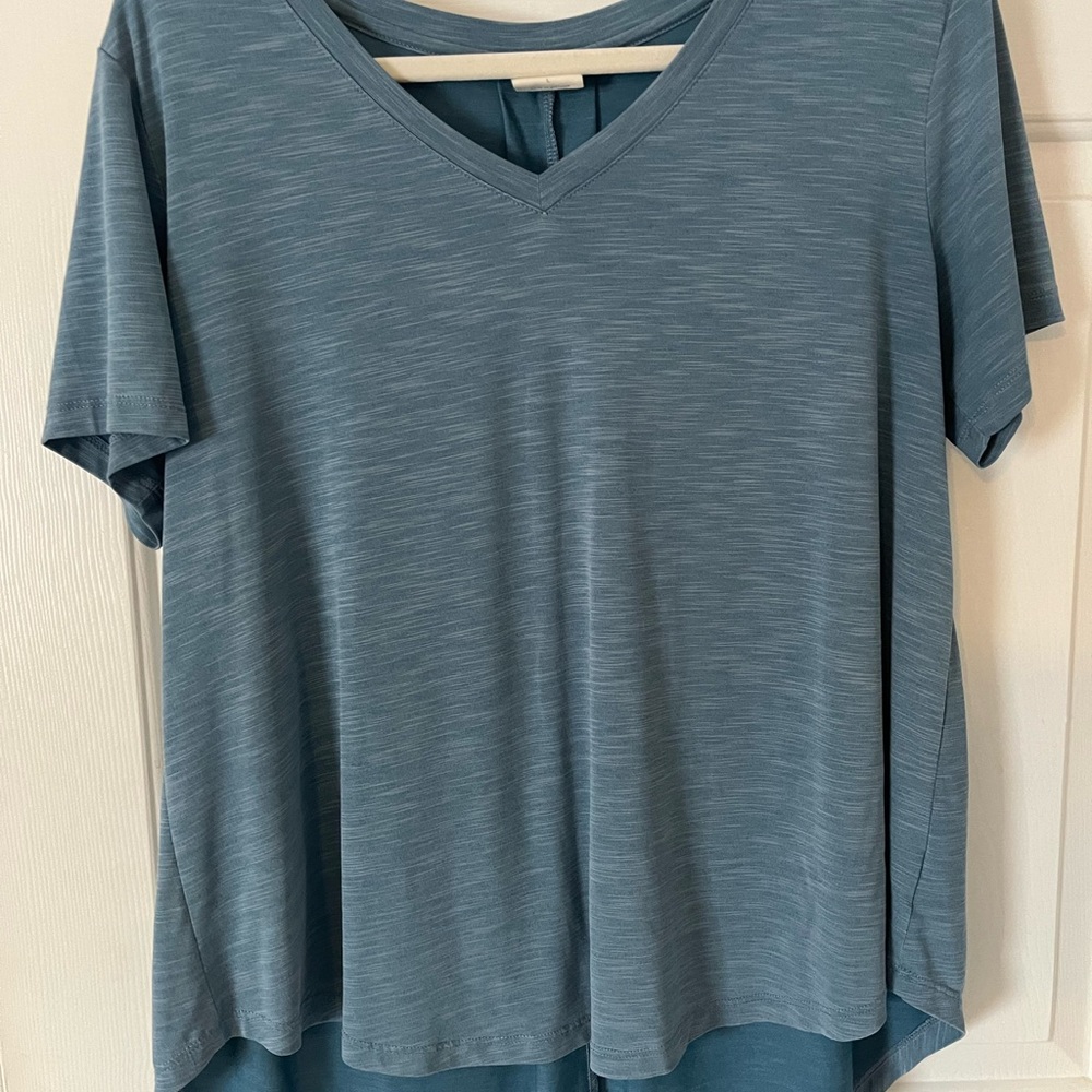 Blue V-Neck Short Sleeve Top